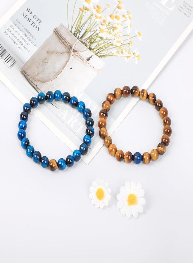 AD Beads 2Pcs His & Hers Distance Beads Bracelets Elastic Natural Stone Yoga Bracelet (Yellow Tiger's Eye & Aquamarine Tiger's) - Image 5