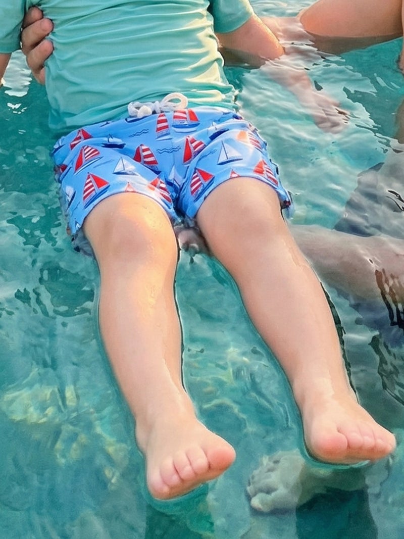 Toddler Baby Boy Swim Trunks Stylish Sailboat/Duck Print Casual Beach Shorts for Summer - Image 4