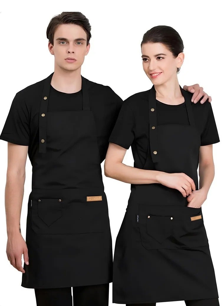 أفاكرافت 2 حزمة مريلة المئزر، قابل للتعديل مع 3 جيوب، مقاومة للماء والزيت، مطبخ الطبخ الشيف المئزر للنساء الرجال، أسود - Image 1