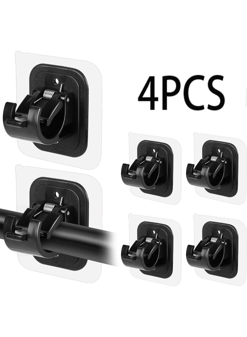 HOMESTAR 4PCS No Drill Curtain Rod Brackets No Drilling Self Adhesive Curtain Rod Holder Hooks Nail Free Curtain Rod Hooks Curtain Hangers for Bathroom Kitchen Home Bathroom and Hotel (Black) - Image 1