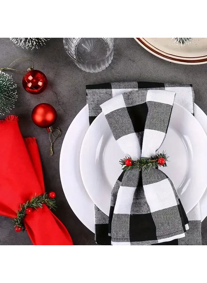 3pcs Red Fruit Christmas Napkin Rings Holly Berry Candle Wreath Table Decor - Image 4