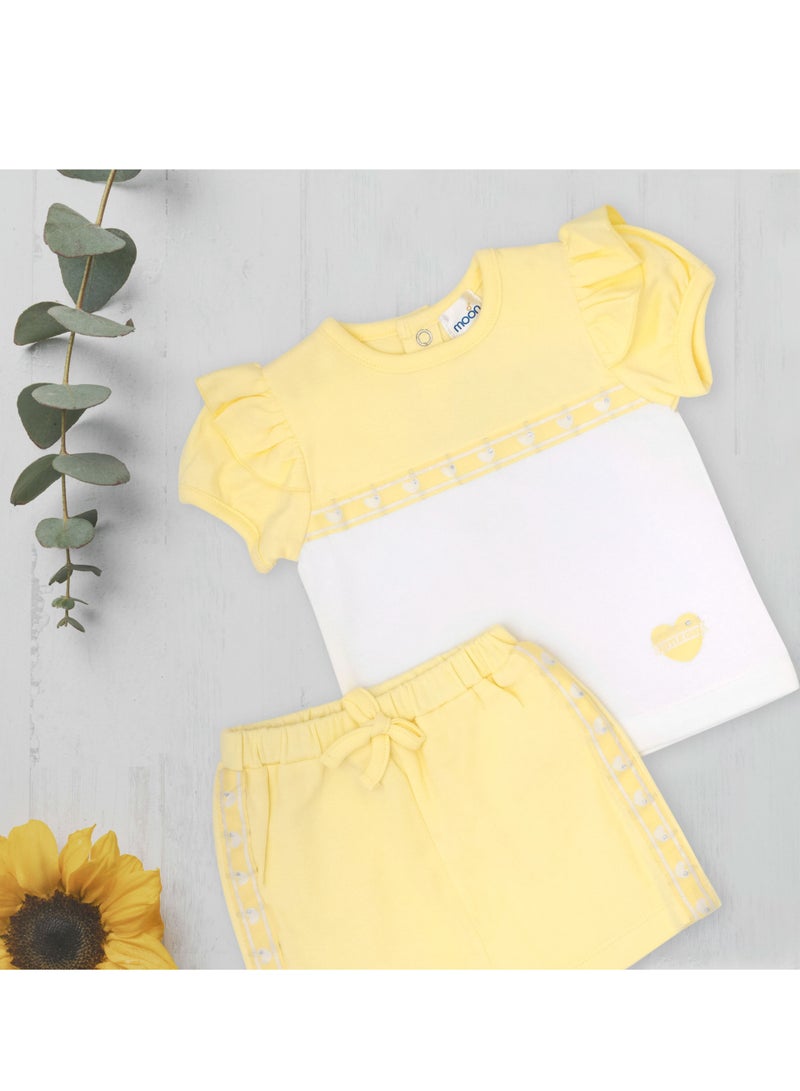 MOON 100% Cotton Short-Sleeved Top & Shorts 0-3M Yellow - Lemon Hearts - Image 5