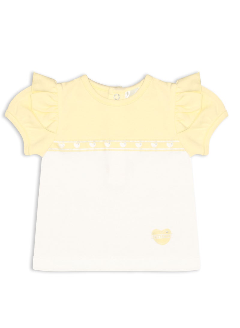MOON 100% Cotton Short-Sleeved Top & Shorts 0-3M Yellow - Lemon Hearts - Image 3