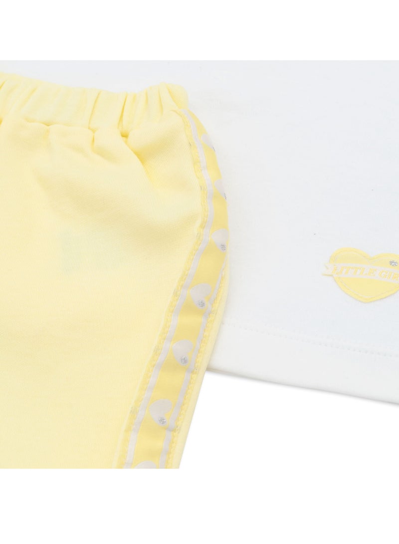 MOON 100% Cotton Short-Sleeved Top & Shorts 0-3M Yellow - Lemon Hearts - Image 4
