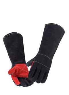 Y&D SYOSI 17.7 Inches 662℉,Leather Forge Welding Gloves, Heat/Fire Resistant for BBQ,Oven,Grill,Fireplace,Tig,Mig,Baking,Furnace,Stove,Pot Holder,Animal Handling Glove(Black)  - Image 1