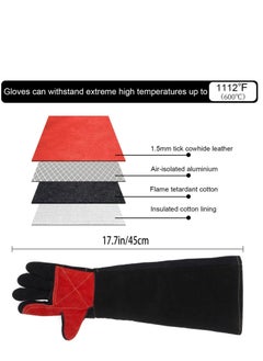 Y&D SYOSI 17.7 Inches 662℉,Leather Forge Welding Gloves, Heat/Fire Resistant for BBQ,Oven,Grill,Fireplace,Tig,Mig,Baking,Furnace,Stove,Pot Holder,Animal Handling Glove(Black)  - Image 2