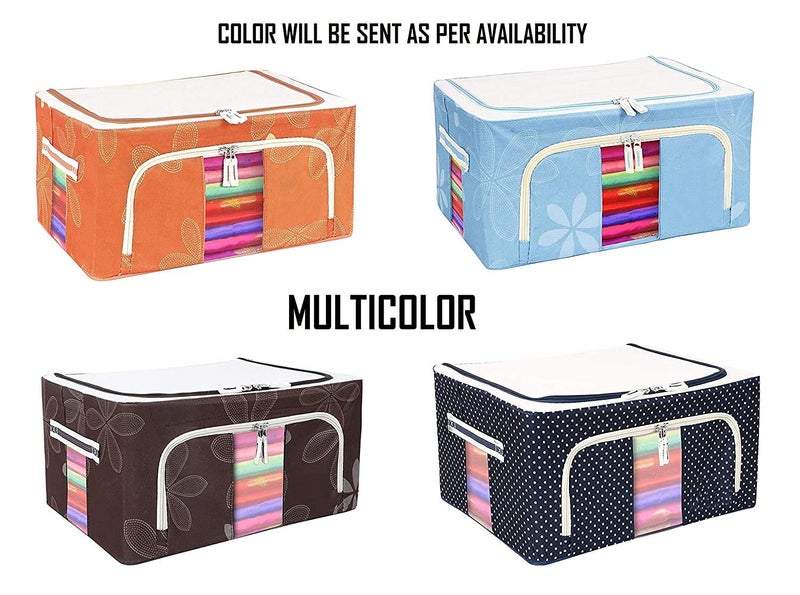 DR Mall Foldable 55L Clothes Living Storage Organizer Handled Bag Box for Large Size Bedding Blankets Sweaters Comforter with Sturdy Zipper Steel Frame Clear Window 55 Liter 2 Pack - Image 2