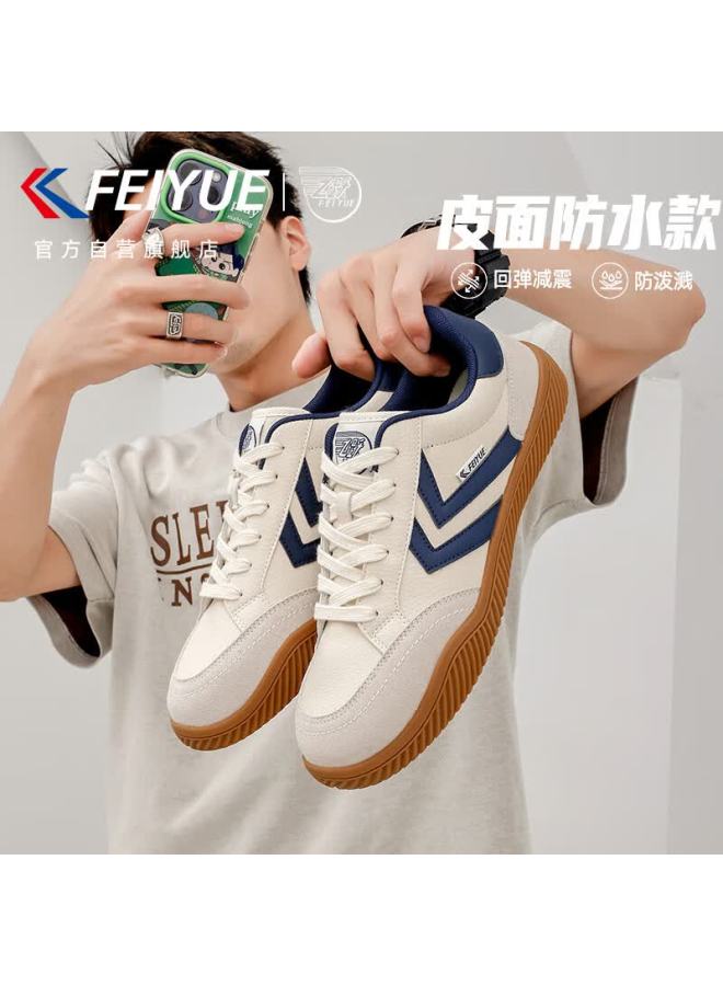 Feiyue Men's Winter Leather Thickened Warm Casual Shoes Couple Style Beige Gray Dark Blue Size 37