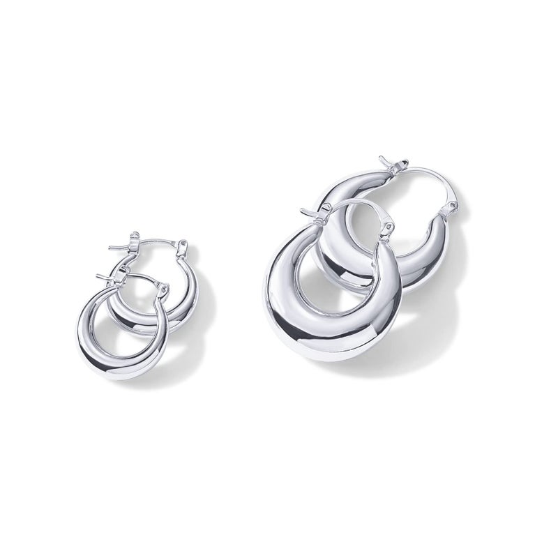 PAVOI Rhodium Plated 925 Sterling Silver Post Chunky Hoops - 17mm Thick Lightweight Gold Hoop Earrings for Women - Image 3