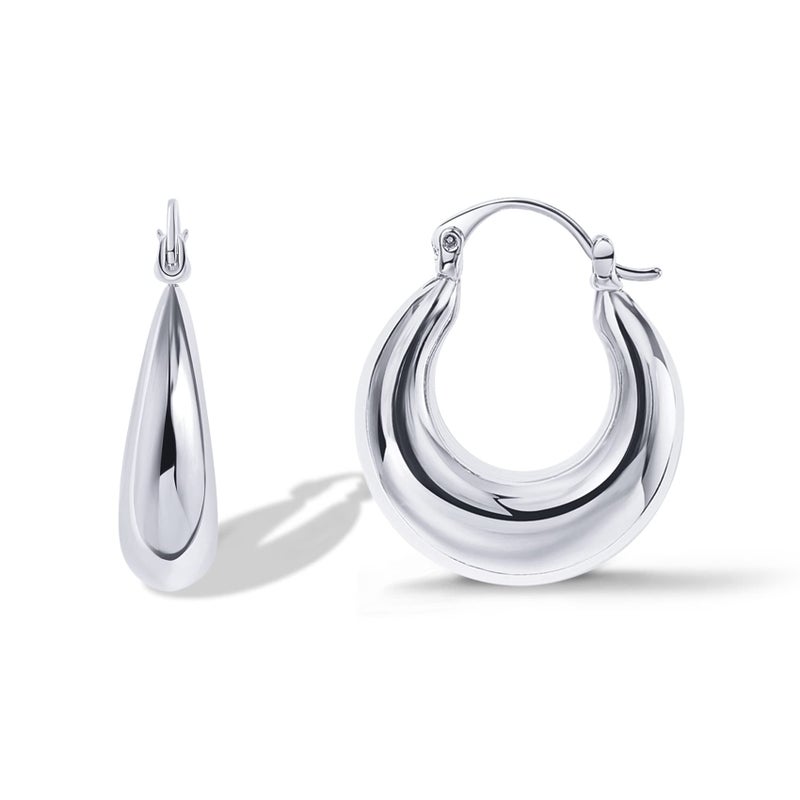 PAVOI Rhodium Plated 925 Sterling Silver Post Chunky Hoops - 17mm Thick Lightweight Gold Hoop Earrings for Women - Image 1