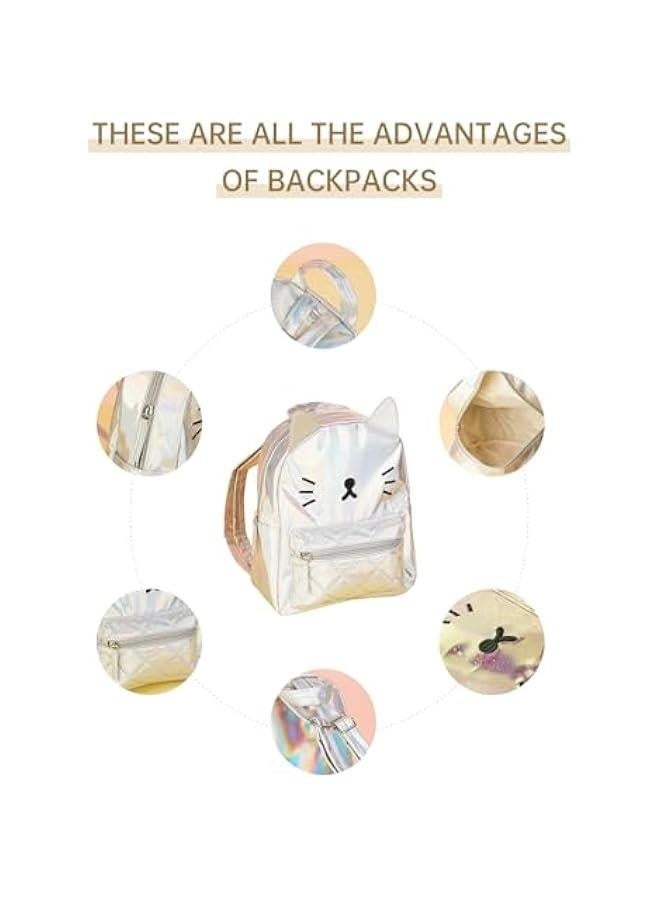 Women's Laser Holographic Backpack Cute Hologram Shoulder Bag Casual Daypack Purse  Birthday Gift,Silver Cat - Image 3