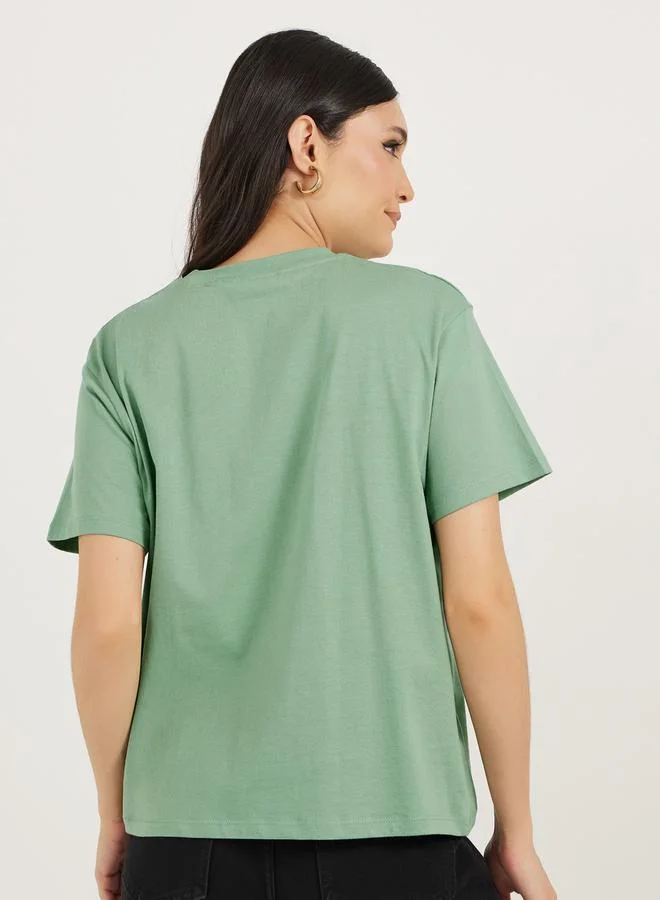 Styli Embroidered Slogan Regular Fit T-Shirt