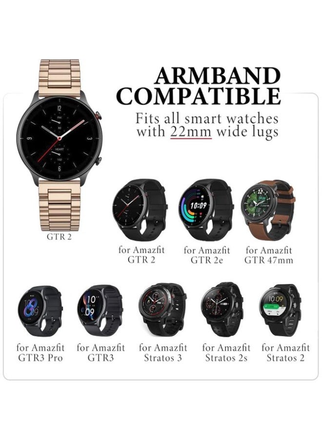 Stylish 22mm stainless steel metal band compatible with Huawei Watch GT2/GT2 PRO/GT Runner/GT3/GT3 Pro/GT4/GT4 Pro/GT1 (46mm) - golden - Image 3