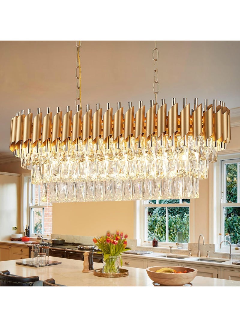 YD Modern Rectangular Chandelier – 120 cm Gold Crystal 8-Light Luxury Oval Ceiling Pendant for Dining Room, Kitchen Island & Living Room - Image 1