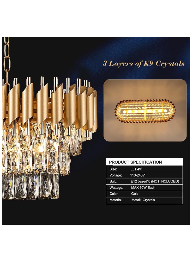 YD Modern Rectangular Chandelier – 120 cm Gold Crystal 8-Light Luxury Oval Ceiling Pendant for Dining Room, Kitchen Island & Living Room - Image 5