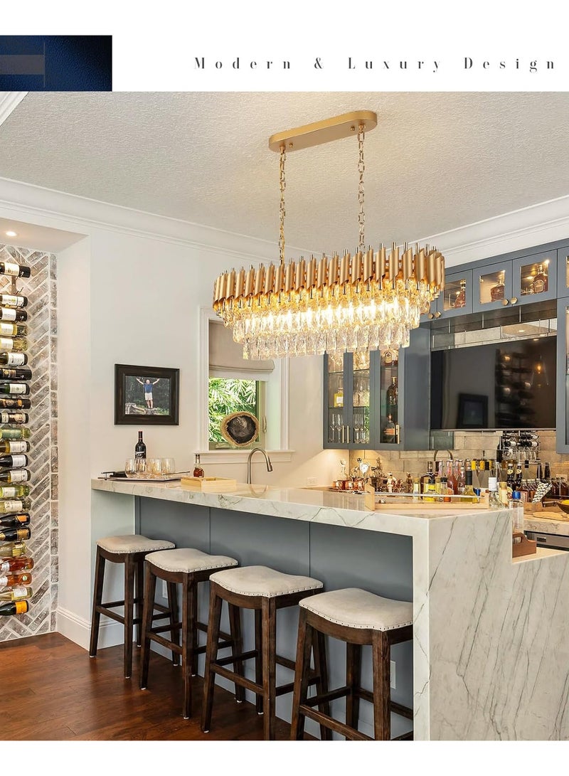 YD Modern Rectangular Chandelier – 120 cm Gold Crystal 8-Light Luxury Oval Ceiling Pendant for Dining Room, Kitchen Island & Living Room - Image 2