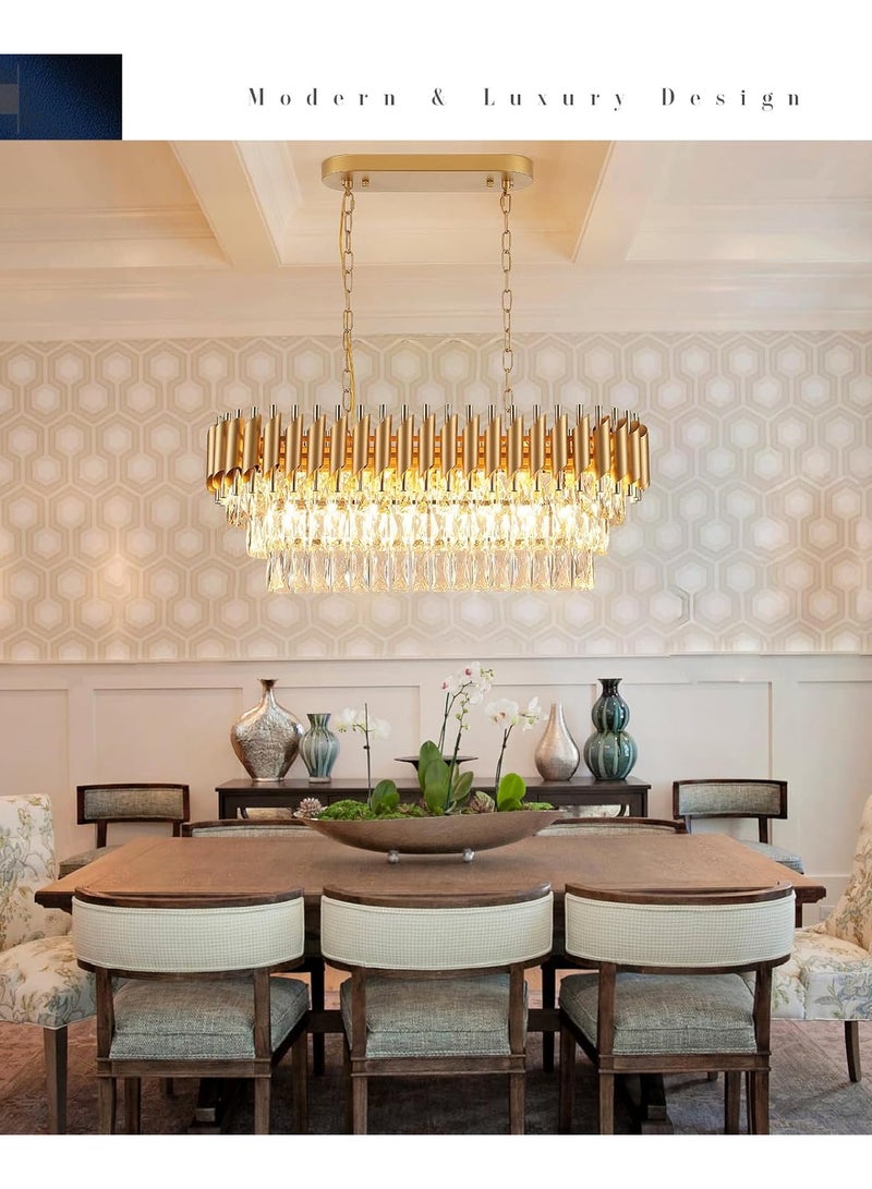 YD Modern Rectangular Chandelier – 120 cm Gold Crystal 8-Light Luxury Oval Ceiling Pendant for Dining Room, Kitchen Island & Living Room - Image 3