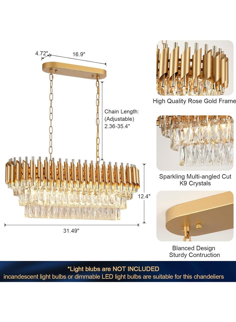 YD Modern Rectangular Chandelier – 120 cm Gold Crystal 8-Light Luxury Oval Ceiling Pendant for Dining Room, Kitchen Island & Living Room - Image 4