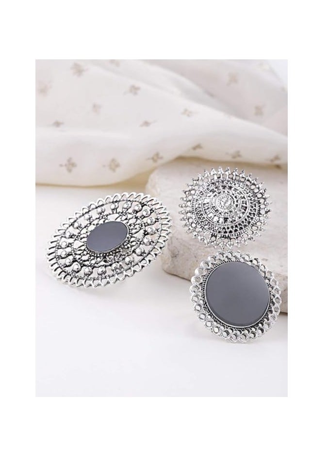 YouBella YouBella Jewellery Afghani Oxidised Silver Plated Combo of 3 Rings for Women and Girls (Adjustable Size)  - Image 2