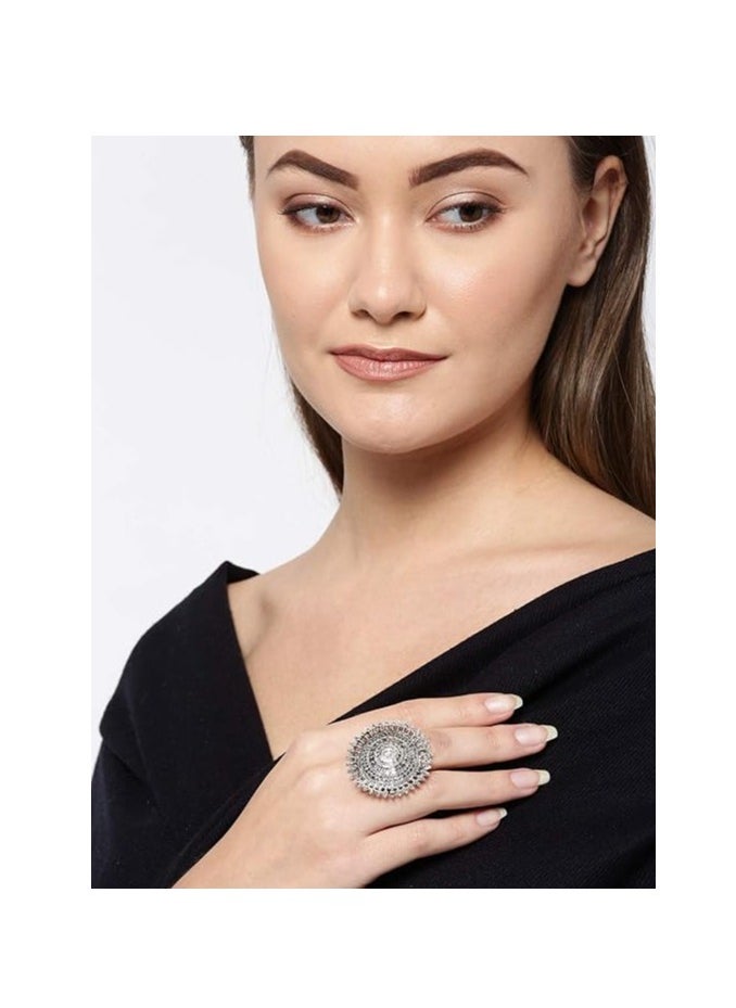 YouBella YouBella Jewellery Afghani Oxidised Silver Plated Combo of 3 Rings for Women and Girls (Adjustable Size)  - Image 3