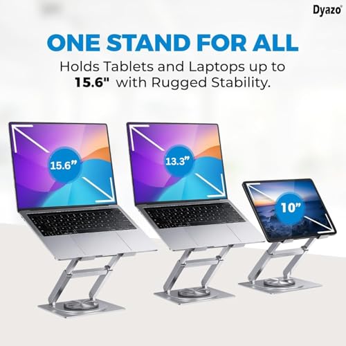 Dyazo 360° Rotating Laptop Stand Holder | Height Adjustable & Foldable Riser for 10-15.6 Inch Laptop | Anti Slip Pads with Heat Vent | Compatible for MacBook, Dell, HP, Lenovo & Other Notebook- Silver - Image 5