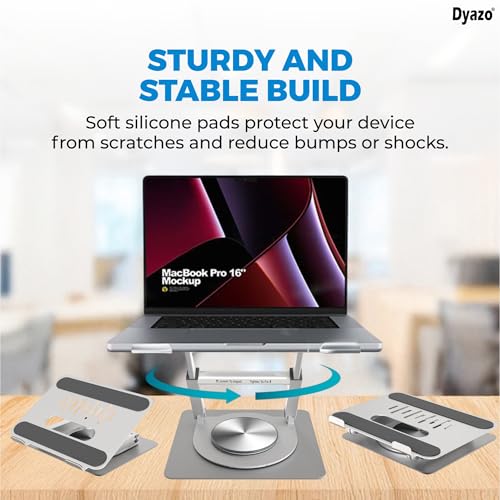 Dyazo 360° Rotating Laptop Stand Holder | Height Adjustable & Foldable Riser for 10-15.6 Inch Laptop | Anti Slip Pads with Heat Vent | Compatible for MacBook, Dell, HP, Lenovo & Other Notebook- Silver - Image 3