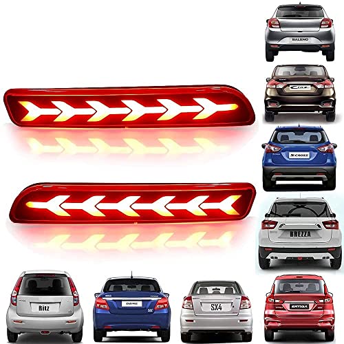 DETACHI Car Reflector Led Brake Light for Bumper Rear, Back and Red- Suitable Maruti Suzuki Ertiga- 2 Pcs With Maruti Suzuki Baleno Brezza Ciaz Ertiga New Swift Dzire Scross Ritz SX4 (Random Design) - Image 1