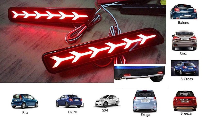 DETACHI Car Reflector Led Brake Light for Bumper Rear, Back and Red- Suitable Maruti Suzuki Ertiga- 2 Pcs With Maruti Suzuki Baleno Brezza Ciaz Ertiga New Swift Dzire Scross Ritz SX4 (Random Design) - Image 5