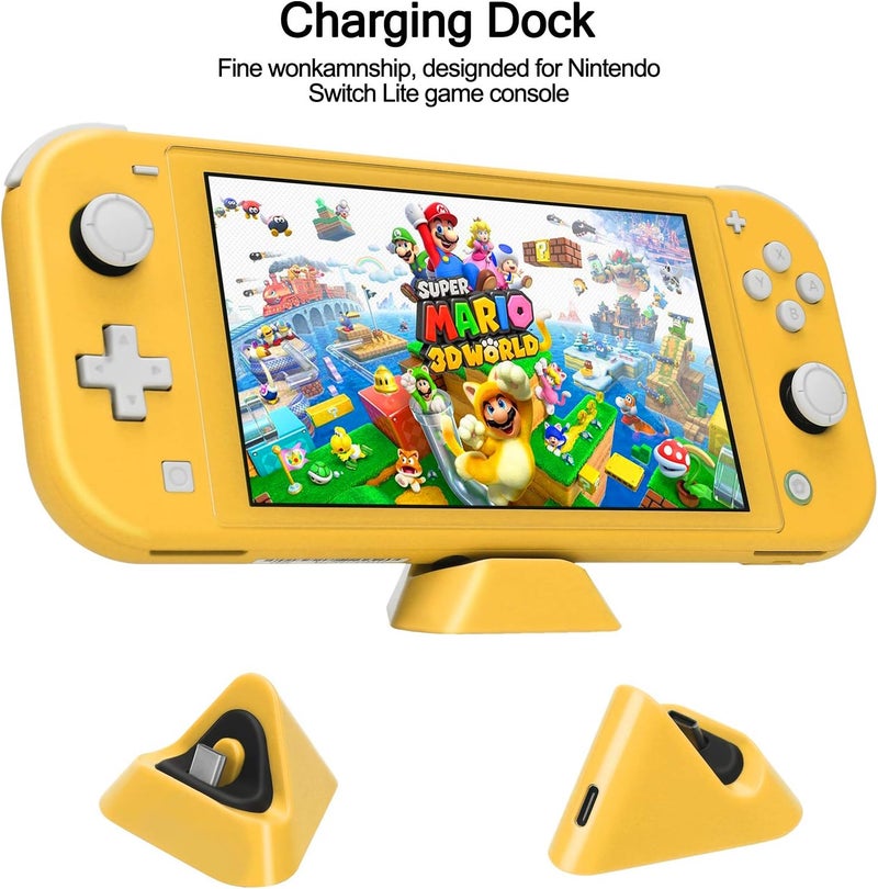 حزمة ملحقات Switch Lite، مجموعة مع حقيبة حمل، غطاء حافظة TPU مع واقي شاشة، قاعدة شحن، حامل لعب، حقيبة بطاقات الألعاب، كابل USB، قلم، أغطية مقابض الإبهام لـ Nintendo Switch Lite (أصفر) - Image 4