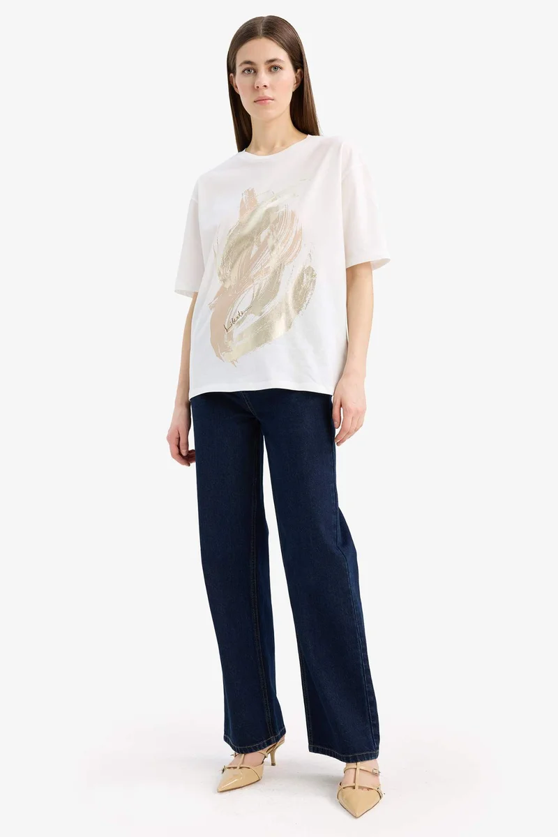 DeFacto Relax Fit Crew Neck Printed Short Sleeve T-Shirt