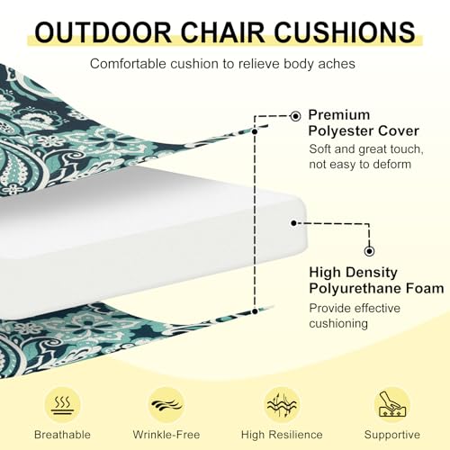 downluxe Outdoor Chair Cushions Set of 4 for Patio Furniture WaterResistant Patio Chair Cushions with Ties High Density Foam Outdoor Seat Cushion 17 X 16 X 2 Green Paramecium - Image 3
