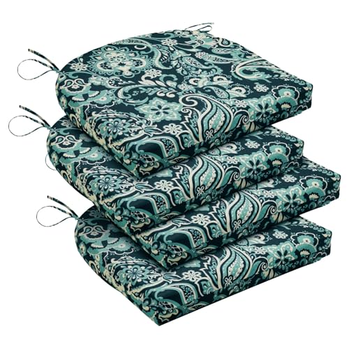 downluxe Outdoor Chair Cushions Set of 4 for Patio Furniture WaterResistant Patio Chair Cushions with Ties High Density Foam Outdoor Seat Cushion 17 X 16 X 2 Green Paramecium - Image 1