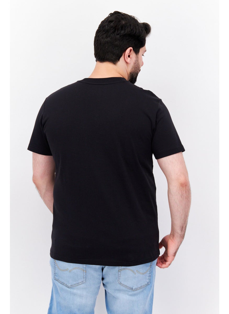 ESPRIT Men Crew Neck Short Sleeve Brand Logo T Shirt, Black  - Image 3