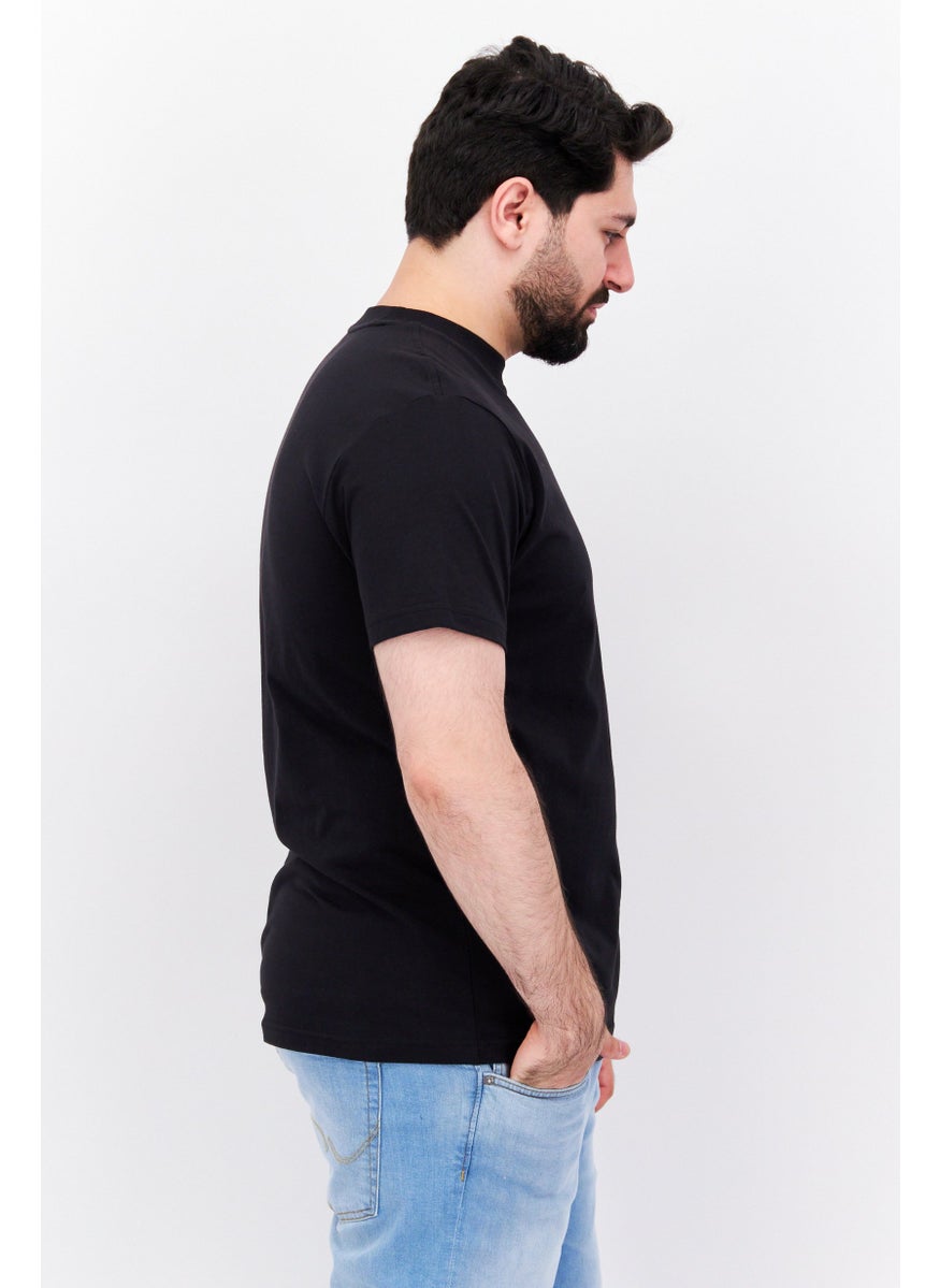 ESPRIT Men Crew Neck Short Sleeve Brand Logo T Shirt, Black  - Image 2