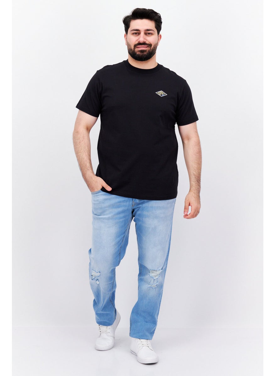 ESPRIT Men Crew Neck Short Sleeve Brand Logo T Shirt, Black  - Image 4