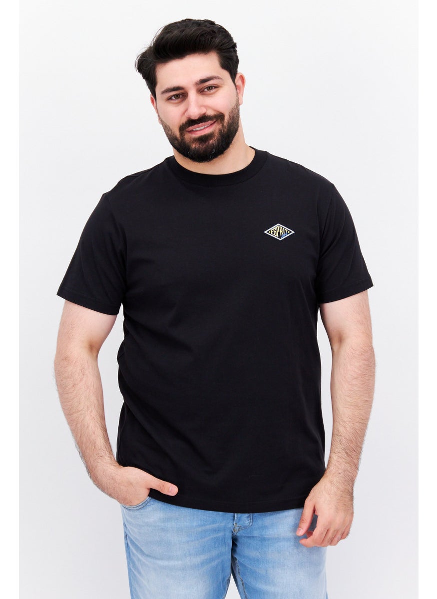 ESPRIT Men Crew Neck Short Sleeve Brand Logo T Shirt, Black  - Image 1