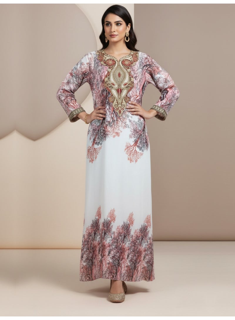 الايا جلابية نسائية شيفون مطرزة بالزهور - Image 1