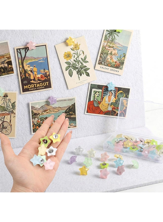 30 Pcs Star-Shaped Decorative Thumb Tacks - Assorted Colors Decorative Bulletin Board Tacks with Sharp Point and Secure Grip - Cute Push Pins for Bulletin Board for Wall Cork Board Bulletin Boards with Storage Box - Image 5