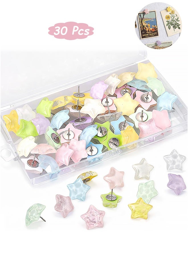 30 Pcs Star-Shaped Decorative Thumb Tacks - Assorted Colors Decorative Bulletin Board Tacks with Sharp Point and Secure Grip - Cute Push Pins for Bulletin Board for Wall Cork Board Bulletin Boards with Storage Box - Image 1