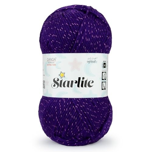 Ganga Acrowools Acrylic Starlite, 99% Anti Pill Yarn 1% Metal, Hand Knitting Yarn Oekotex Class1 Certified (Stl012 - Witch Purple), 100 Gram - Image 2