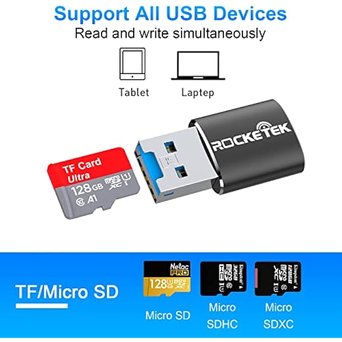 Rocketek ALUMINUM USB 3.0 PORTABLE MEMORY CARD READER ADAPTER FOR MICRO SD CARD/TF CARD READER ADAPTER - Image 2