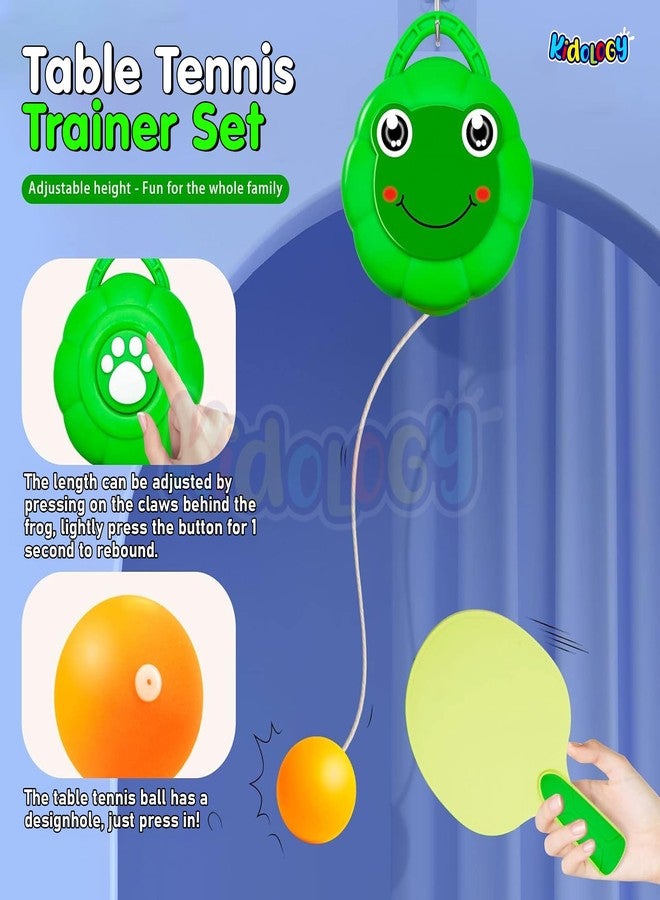 Kidology Round Hook Hanging Table Tennis Trainer Portable Set - Includes 2 Rackets, 3 Practice Balls & Adjustable Height for Self-Training Ping Pong Indoor Games for Kids (Green) - Image 3