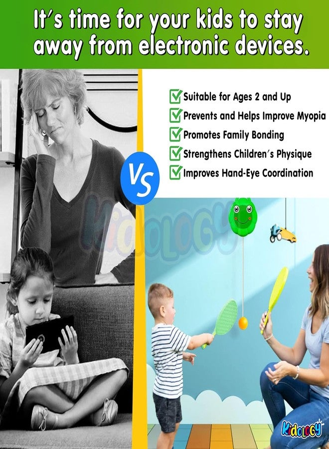 Kidology Round Hook Hanging Table Tennis Trainer Portable Set - Includes 2 Rackets, 3 Practice Balls & Adjustable Height for Self-Training Ping Pong Indoor Games for Kids (Green) - Image 5