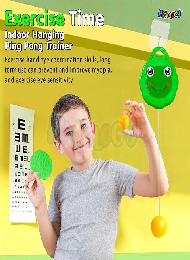 Kidology Round Hook Hanging Table Tennis Trainer Portable Set - Includes 2 Rackets, 3 Practice Balls & Adjustable Height for Self-Training Ping Pong Indoor Games for Kids (Green) - Image 4