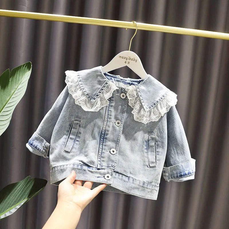 Girls' Denim Coat Children'S Korean Spring Loose Western Style Lace Top - Image 3