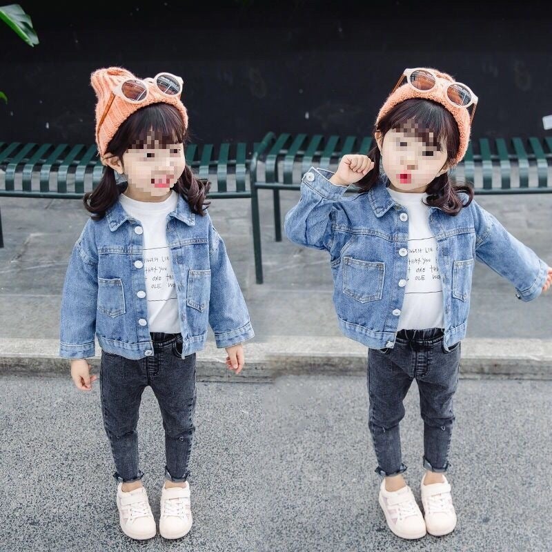 Girls' Denim Coat Children'S Korean Spring Loose Western Style Lace Top - Image 1