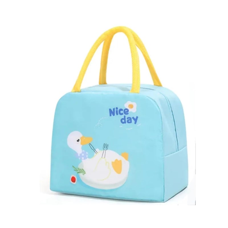KEETLY Insulated Lunch Bag with Design, 23 cm x 19 cm, Cartoon Design Lunch Bag, Cartoon Design Lunch for Kids, Girls, Boys, Picnic Bags Thermal Insulated Bags, Easy to wash Bags. (auqa Blue Duck) - Image 1