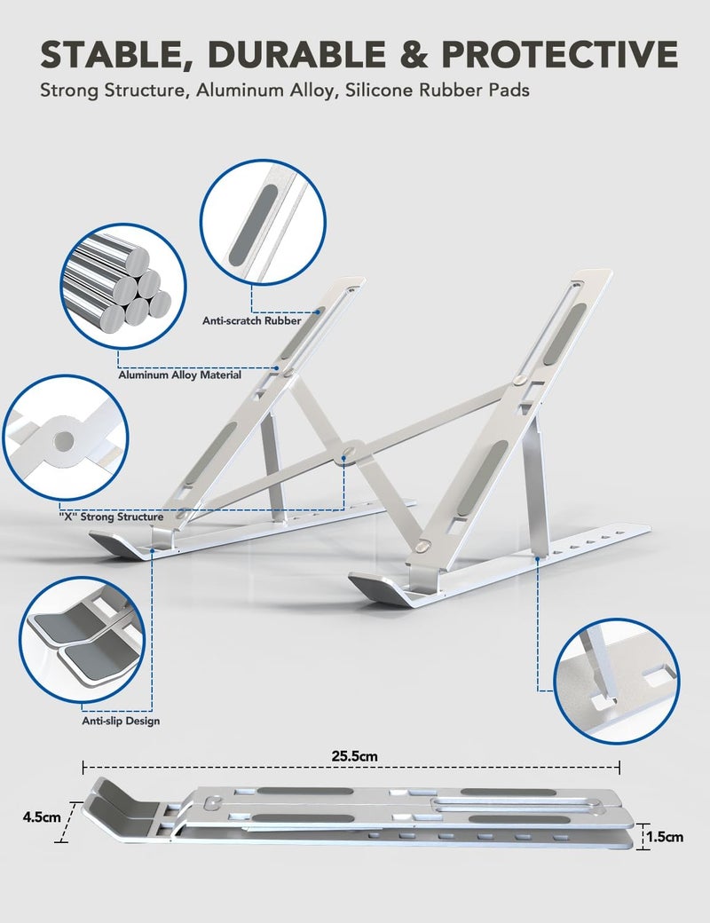 PHOCAR Portable Laptop Stand for Desk with 6 Adjustable Angles, Ergonomic, Anti-slip & Anti-scratch, Aluminum Foldable MacBook Stand Compatible with MacBook Air, Pro, and All 13" to 15.7" Laptops - Image 5