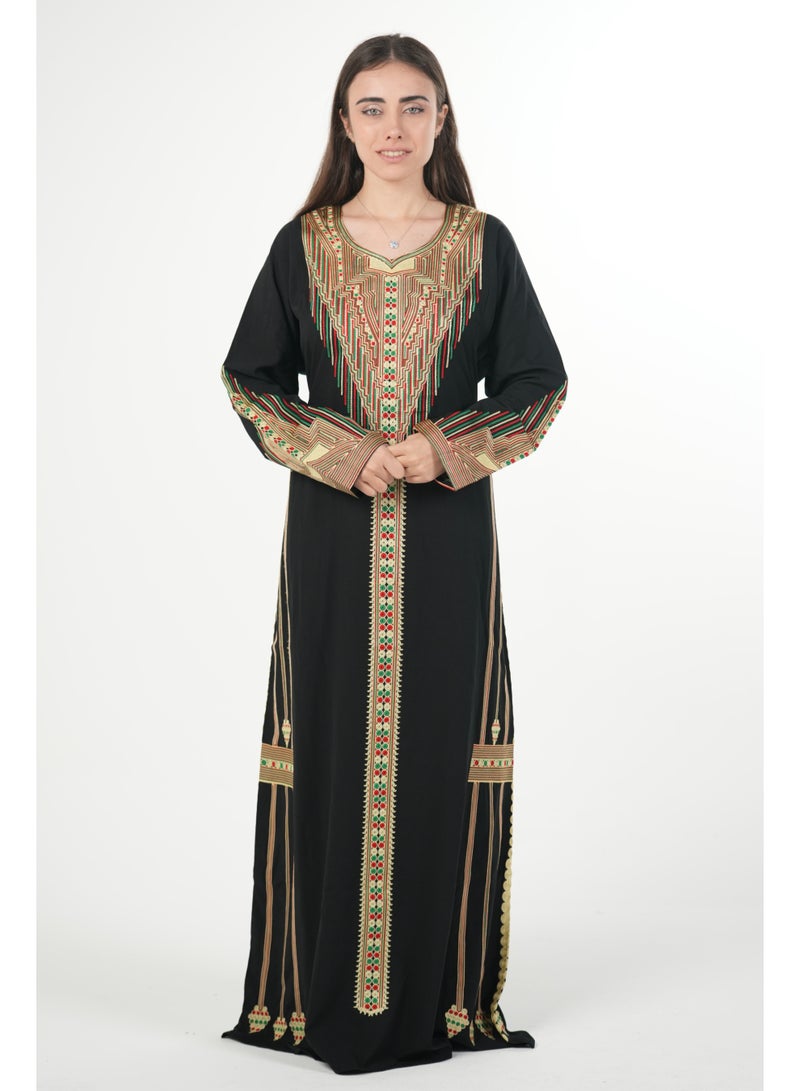 البنت الشرقية جلابية نسائية مطرزة مع حزام على الخصر - Image 1