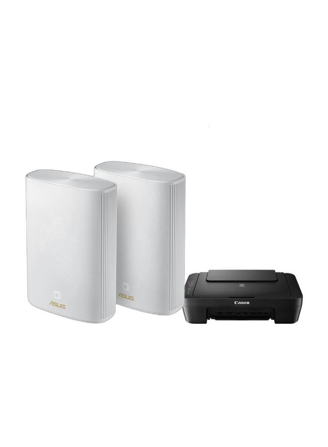 أسوس ZenPrint Office Bundle - ZenWiFi XP4 AX1800 Hybrid Mesh (2-Pack) + Canon PIXMA MG2541S All-in-One Printer - Image 1